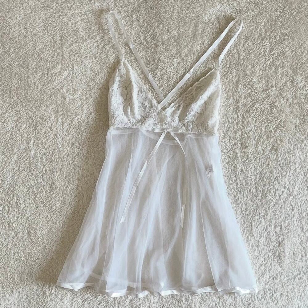 Rare vntg white sweet sheer chiffons babydoll mini dress petra fashions medium